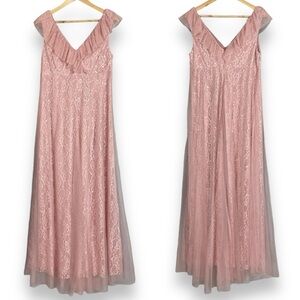 Ever Pretty Lace Dress NWT Bridesmaid Prom Pink Ruffle V-Neck XL Maxi Sleeveless